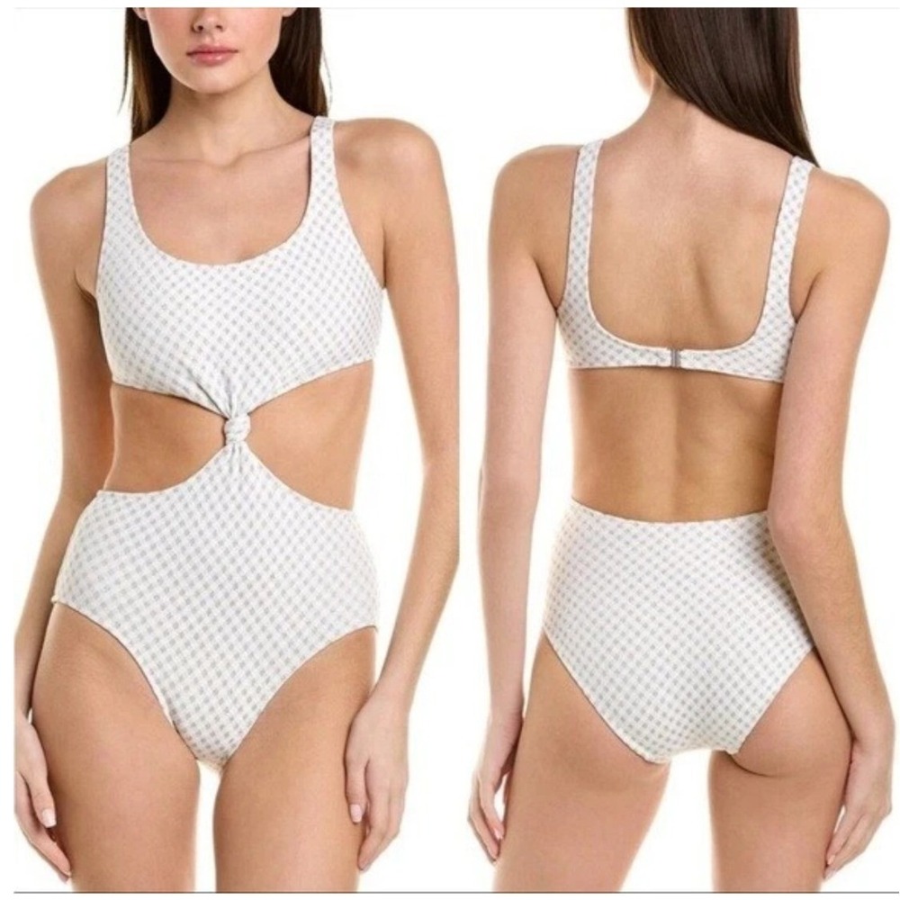 Solid & Striped Bailey Lurex Gingham One Piece Swimsuit Metallic White Medium
